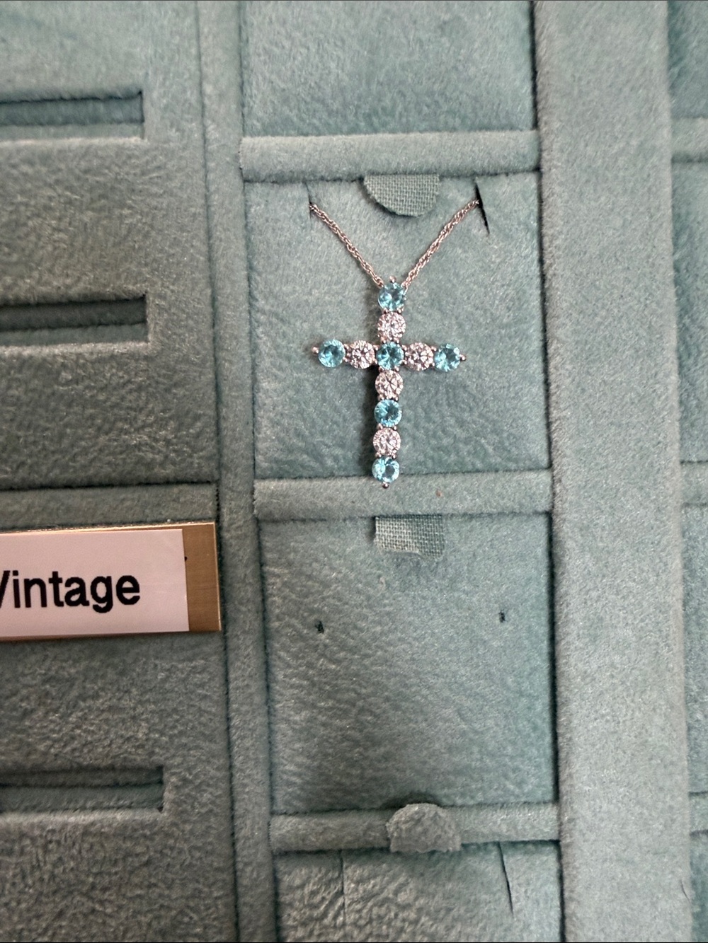 Sterling silver blue topaz Cross Pendant Necklace stamped 925